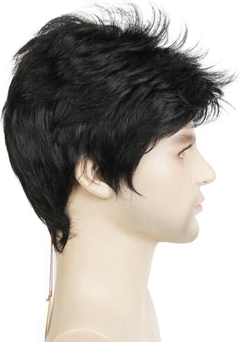 Lydell Men Wig Natural Short Straight Hair Synthetic Full Wigs (Natural Black) in Saudi Arabia
