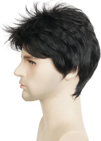 Lydell Men Wig Natural Short Straight Hair Synthetic Full Wigs (Natural Black) in Saudi Arabia