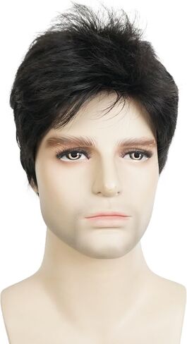 Lydell Men Wig Natural Short Straight Hair Synthetic Full Wigs (Natural Black) in Saudi Arabia