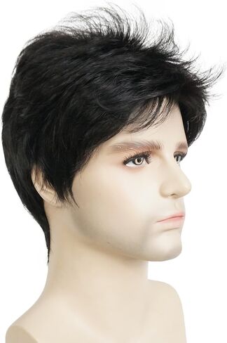 Lydell Men Wig Natural Short Straight Hair Synthetic Full Wigs (Natural Black) in Saudi Arabia