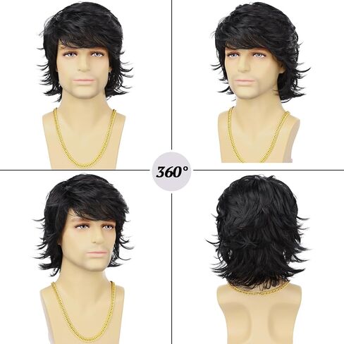 Mens Wig Short Black Layered Heat Resistant Synthetic Wigs for Male Daily Party Cosplay Costume Halloween Use (Black) in Kuwait