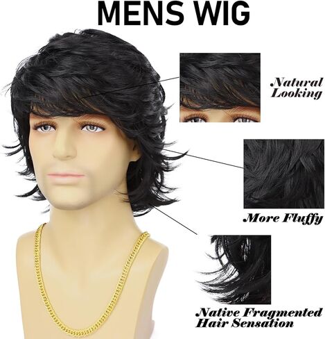 Mens Wig Short Black Layered Heat Resistant Synthetic Wigs for Male Daily Party Cosplay Costume Halloween Use (Black) in Kuwait