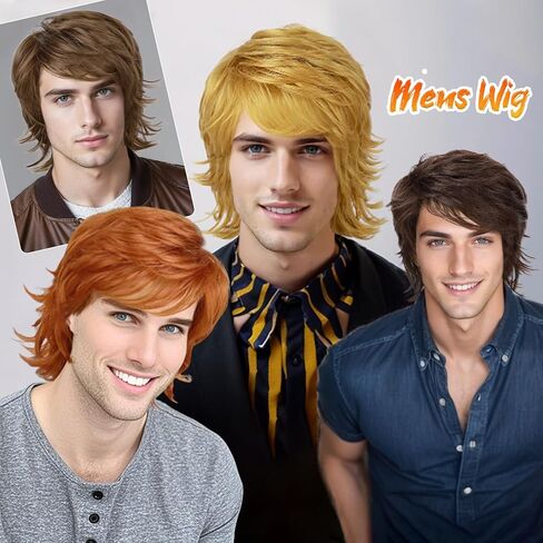 Mens Wig Short Black Layered Heat Resistant Synthetic Wigs for Male Daily Party Cosplay Costume Halloween Use (Black) in Kuwait