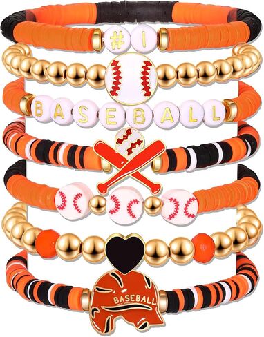 NVENF Baseball Bracelets for Women Stackable Orange Navy Game Day Heishi Bracelets Preppy Friendship Sports Bracelet Softball Baseball Jewelry Accessories Party Favors Gifts in Saudi Arabia