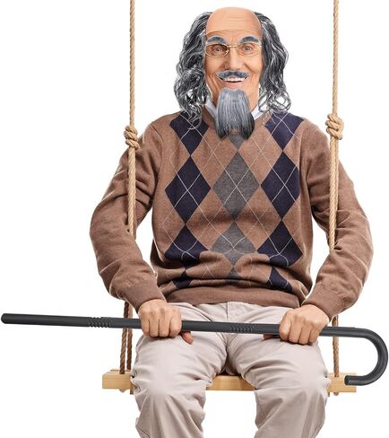 WILLBOND 8 Pieces Old Man Costume Grandpa Costume, Wig Walking Cane Glasses Faux Eyebrows Artificial Mustache Suspenders Bow Tie(Silver White) in Saudi Arabia