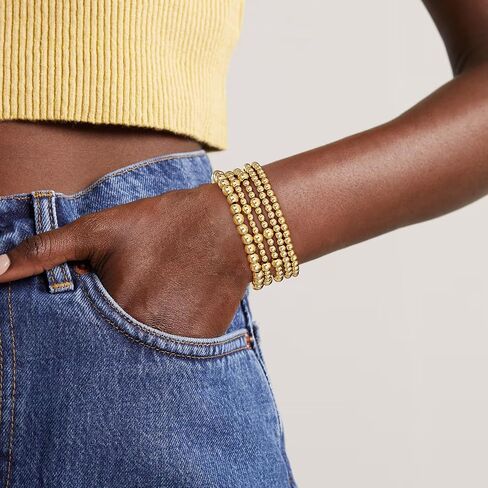 الأساور الذهبية للنساء ، 14 ألف أساور مطلية بالذهب بالخرز الذهبي سوار Bead Bercelet مجموعة سوار قابلة للتعديل مجموعة المجوهرات المقاومة للماء للنساء الهدايا غير تشويه in Kuwait