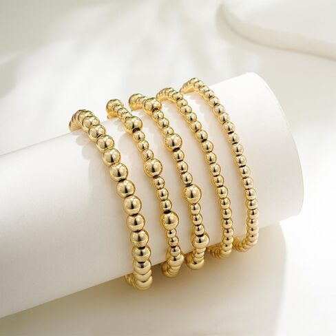 الأساور الذهبية للنساء ، 14 ألف أساور مطلية بالذهب بالخرز الذهبي سوار Bead Bercelet مجموعة سوار قابلة للتعديل مجموعة المجوهرات المقاومة للماء للنساء الهدايا غير تشويه in Kuwait