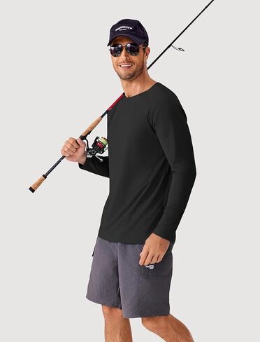 PINSPARK Men's Swim Shirt Quick-Dry Long Sleeve Rash Guard for Men UPF 50+ Light Pullover Sun Protection UV Fishing Shirts in Kuwait