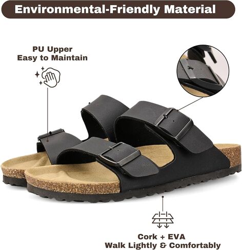 Cork Footbed Slide Sandals for Women, Arch Support Adjustable Buckle Cushioned Sandals, Comfy Summer Essentials in Saudi Arabia