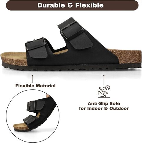 Cork Footbed Slide Sandals for Women, Arch Support Adjustable Buckle Cushioned Sandals, Comfy Summer Essentials in Saudi Arabia