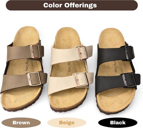 Cork Footbed Slide Sandals for Women, Arch Support Adjustable Buckle Cushioned Sandals, Comfy Summer Essentials in Saudi Arabia