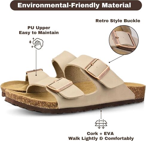 Cork Footbed Slide Sandals for Women, Arch Support Adjustable Buckle Cushioned Sandals, Comfy Summer Essentials in Saudi Arabia