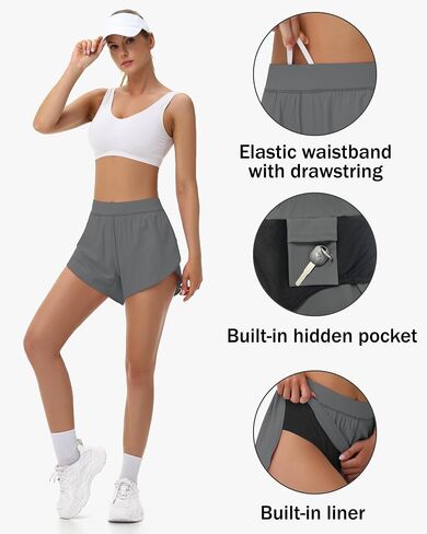 Women's Dolphin Runing Shorts - 4" High Waisted Athletic Workout Gym High Split Shorts Lightweight Quick Dry with Liner in Kuwait
