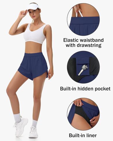 Women's Dolphin Runing Shorts - 4" High Waisted Athletic Workout Gym High Split Shorts Lightweight Quick Dry with Liner in Kuwait
