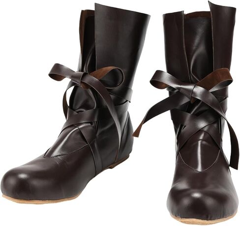 Mens Medieval Renaissance Cosplay Boots Mid Boots Pirate Viking Tied Shoes for Halloween Cosplay in Kuwait