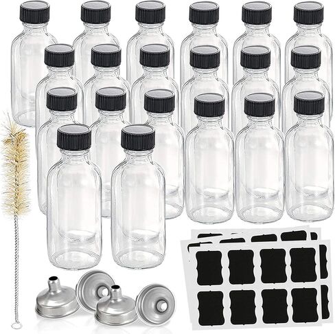 20pack Shot Bottles With Caps,Whiskey Sample Bottles 2oz Glass Shot Wellness Bottles for Homemade Liquor,Juice,Ginger Shots,Potion,Vanilla Extract,Tincture,With Funnels,Labels,Brush,No Leakag in Saudi Arabia