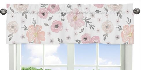 Sweet Jojo Designs Floral Leaf Window Treatment Valance - Green and White Boho Watercolor Botanical Woodland Tropical Garden in Saudi Arabia