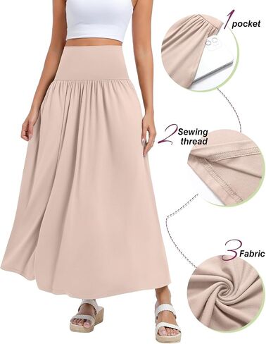 تنانير Ficerd 3 Maxi الطويلة للنساء ، وطول الكاحل عالي الخصر مطوي على خط تنانير صيف غير رسمية مع جيوب in Saudi Arabia