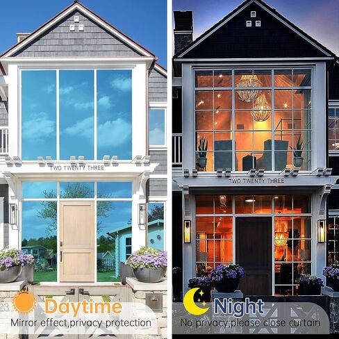 Window Film Heat Blocking One Way Window Privacy Film See Out Not in Blue Silver 17.7"X118" Home Window Tint Film Sun Blocking Heat Reflective Removable Windows Sticker for Balcony Office Car House in Kuwait