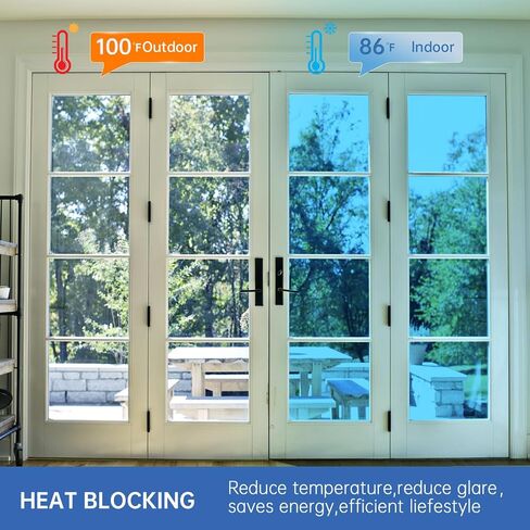 Window Film Heat Blocking One Way Window Privacy Film See Out Not in Blue Silver 17.7"X118" Home Window Tint Film Sun Blocking Heat Reflective Removable Windows Sticker for Balcony Office Car House in Kuwait