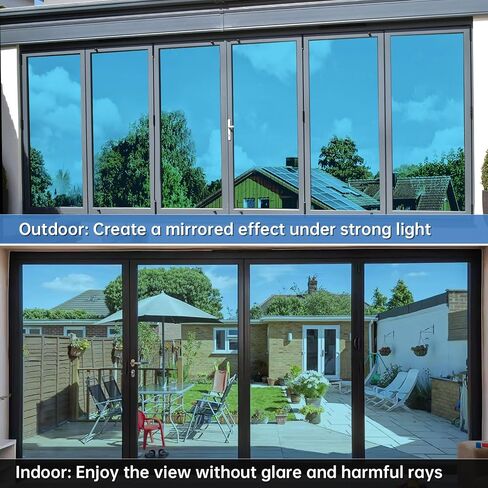 Window Film Heat Blocking One Way Window Privacy Film See Out Not in Blue Silver 17.7"X118" Home Window Tint Film Sun Blocking Heat Reflective Removable Windows Sticker for Balcony Office Car House in Kuwait