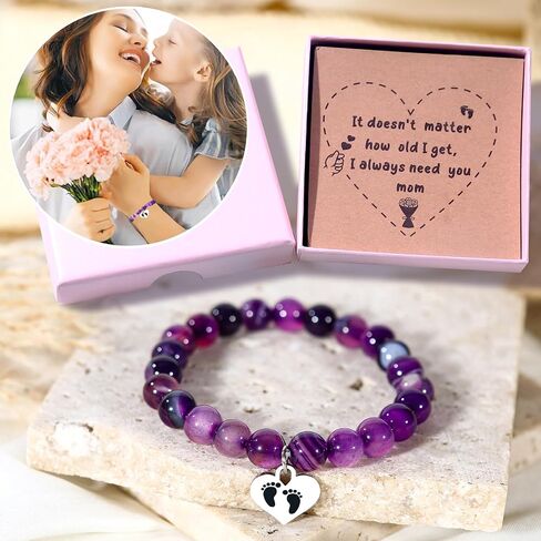 Heart Stone Bracelet for Mom, Mother's Day Birthday Valentine's Day Christmas Gift from Son Daughter in Kuwait