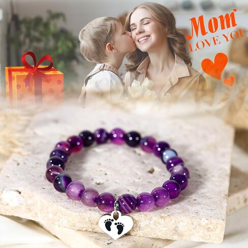 Heart Stone Bracelet for Mom, Mother's Day Birthday Valentine's Day Christmas Gift from Son Daughter in Kuwait