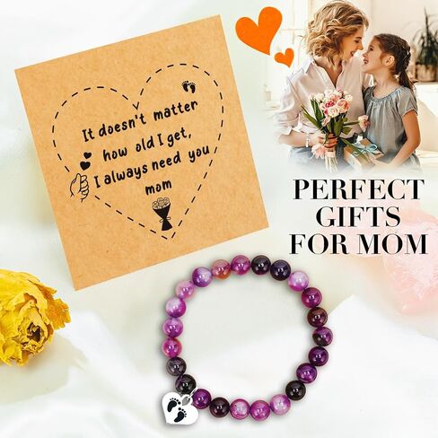 Heart Stone Bracelet for Mom, Mother's Day Birthday Valentine's Day Christmas Gift from Son Daughter in Kuwait