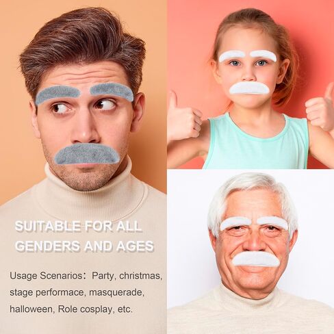 Old Man Mustache and Eyebrow 100 Days of School Costume Accessories Fake Beard Grandpa Mustache Costume Facial Hair in Kuwait