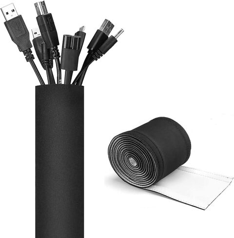 JOTO 26ft - 1/2 inch Cord Protector Wire Loom Tubing Cable Sleeve, Braided Cable Sleeve Split Sleeving Cord Management System for TV Computer Home Theater Office, Protect Pet from Chewing Cords –Grey in Saudi Arabia