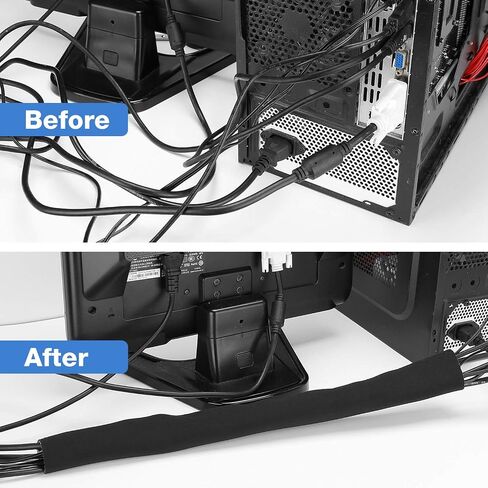 JOTO 26ft - 1/2 inch Cord Protector Wire Loom Tubing Cable Sleeve, Braided Cable Sleeve Split Sleeving Cord Management System for TV Computer Home Theater Office, Protect Pet from Chewing Cords –Grey in Saudi Arabia