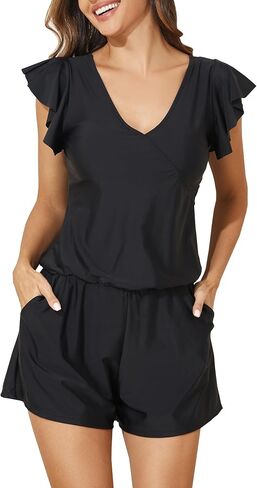 Smismivo Swim Romper with Built in Bra and Pockets Swim Dress Modest One Piece Swimsuit Full Coverage Bathing Suit in Saudi Arabia