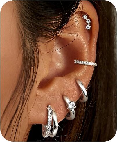 أقراط ذهبية في Sanfenly Gold Hoop أقراط للنساء الأقراط اللذيذة من الذهب 14 كيلو مقعد بأقراط صغيرة مزدوجة الذهب الفضة الأقراط للنساء in Kuwait