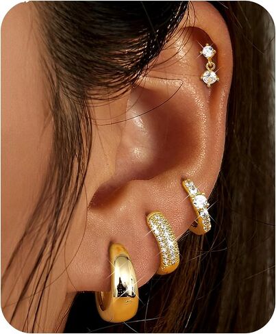 أقراط ذهبية في Sanfenly Gold Hoop أقراط للنساء الأقراط اللذيذة من الذهب 14 كيلو مقعد بأقراط صغيرة مزدوجة الذهب الفضة الأقراط للنساء in Kuwait
