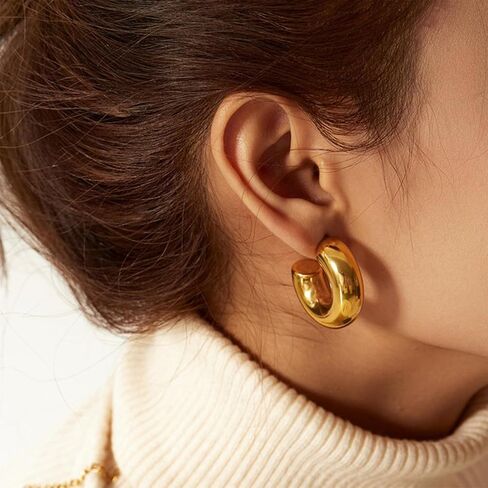 Moodear Trendy Chunky Hoop Earrings for Women - Dainty 14K Gold Plated Thinck Open Hoops Hypoallergenic Lightweight Earring Jewelry Gift in Saudi Arabia