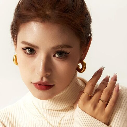Moodear Trendy Chunky Hoop Earrings for Women - Dainty 14K Gold Plated Thinck Open Hoops Hypoallergenic Lightweight Earring Jewelry Gift in Saudi Arabia