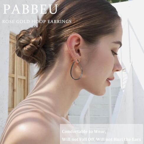 PABBEU Sterling Silver Hoop Earrings for Women Thick Large Hoops Earrings Lightweight Hypoallergenic Oval Silver Hoop Earring for Women Gifts 30/40/50/60MM in Kuwait