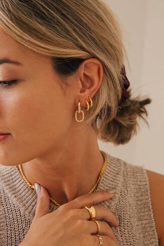 Moodear Trendy Chunky Hoop Earrings for Women - Dainty 14K Gold Plated Thinck Open Hoops Hypoallergenic Lightweight Earring Jewelry Gift in Saudi Arabia