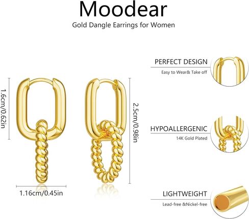 Moodear Trendy Chunky Hoop Earrings for Women - Dainty 14K Gold Plated Thinck Open Hoops Hypoallergenic Lightweight Earring Jewelry Gift in Saudi Arabia