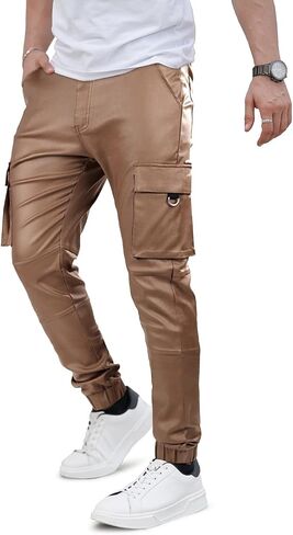 GINGTTO Mens Cargo Pants Joggers Leather Pants for Men Slim Fit in Kuwait