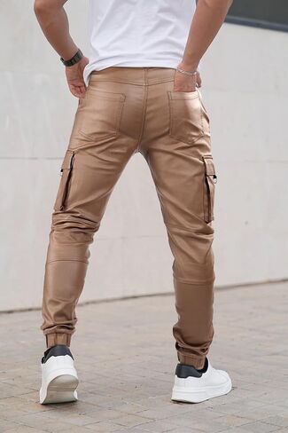 GINGTTO Mens Cargo Pants Joggers Leather Pants for Men Slim Fit in Kuwait