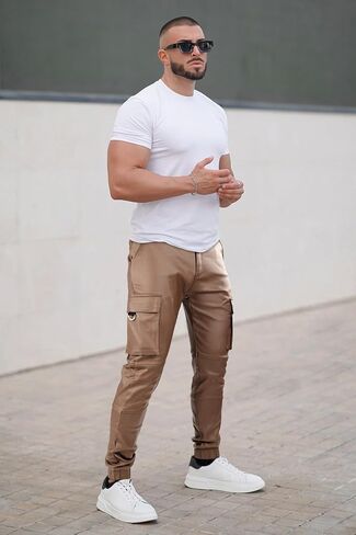 GINGTTO Mens Cargo Pants Joggers Leather Pants for Men Slim Fit in Kuwait