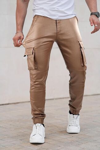 GINGTTO Mens Cargo Pants Joggers Leather Pants for Men Slim Fit in Kuwait
