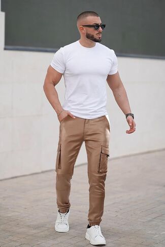 GINGTTO Mens Cargo Pants Joggers Leather Pants for Men Slim Fit in Kuwait