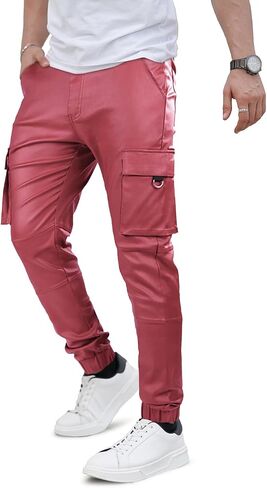 GINGTTO Mens Cargo Pants Joggers Leather Pants for Men Slim Fit in Kuwait
