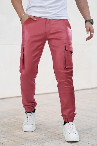 GINGTTO Mens Cargo Pants Joggers Leather Pants for Men Slim Fit in Kuwait