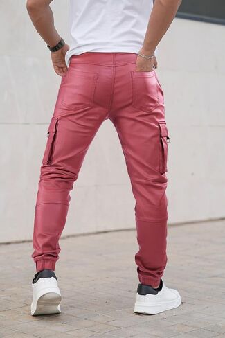 GINGTTO Mens Cargo Pants Joggers Leather Pants for Men Slim Fit in Kuwait