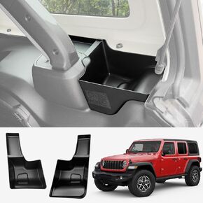 Wheel Well Storage Bin Fit for 2024+ Jeep Wrangler JL JLU 4XE Rear Trunk Side Storage Box Cargo Organizer Cargo Tray for Wrangler JL 4dr Accessories(24+ Trunk Organizer, Not Gladiator)