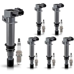 ENA Pack 6 UF270 Ignition Coil and 4504 Spark Plugs 3.7 V6 2002 2003 2004 2005 2006 2007 2008 Compatible with Dodge Jeep Mitsubishi Liberty Grand Cherokee Raider Commander Nitro Durango Dakota
