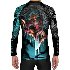 Raven Fightwear Men's Aztec Lord of The Underworld Mictlantecuhtli BJJ Rash Guard MMA Black